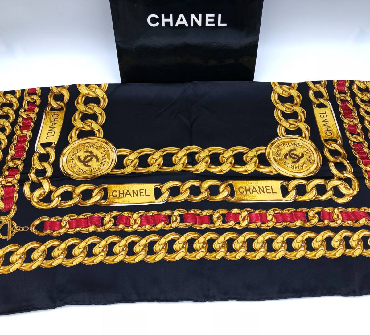 シャネル CHANEL 31 RUE CAMBON PARIS*ゴールドチェーン スカーフ